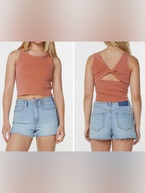 Roxy City Lights Cutout Tank, Size Large, Aragon Solid color,